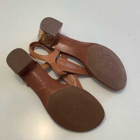 Tory Burch Elegant Brown and Gold Sandals - Picture 6 of 11